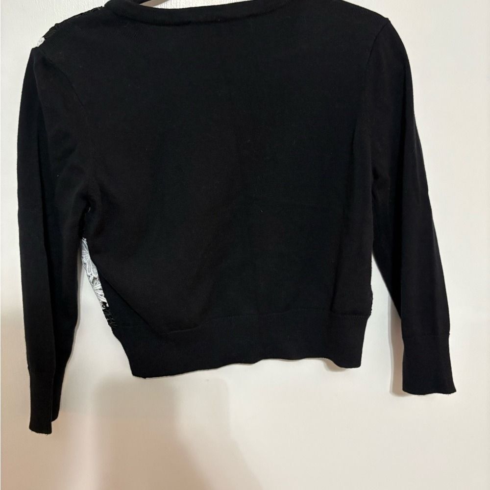 KARL LAGERFELD PARIS Black Lace Floral Cropped Cardigan Sweater S - Picture 2 of 9